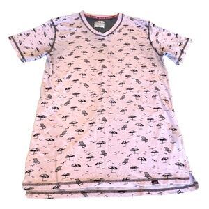 Ditch Plains by Ricky Singh Men's V-Neck T-Shirt; Beach Print; Pink; Size‎ M